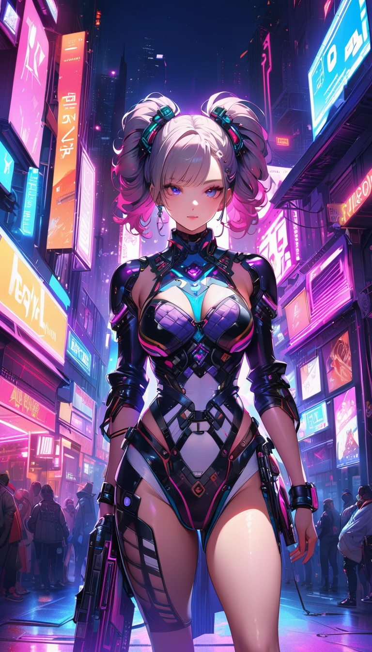 a cyberpunk-inspired woman, porcelain skin, pawg, intricate cyberpunk outfit with bold colors and patterns, eye-catching accessories, trendy and innovative hairstyle, highres, 4k, ultra-detailed, photorealistic, hyper detailed, gorgeous, flawless skin, dramatic lighting, cinematic, digital art, concept art