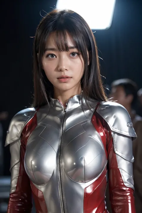 Ultraman、Realistic、Realistic、Cinema Lighting, Girl in shiny red and silver suit、15 years old、Professional photos、Don&#39;Do not ...
