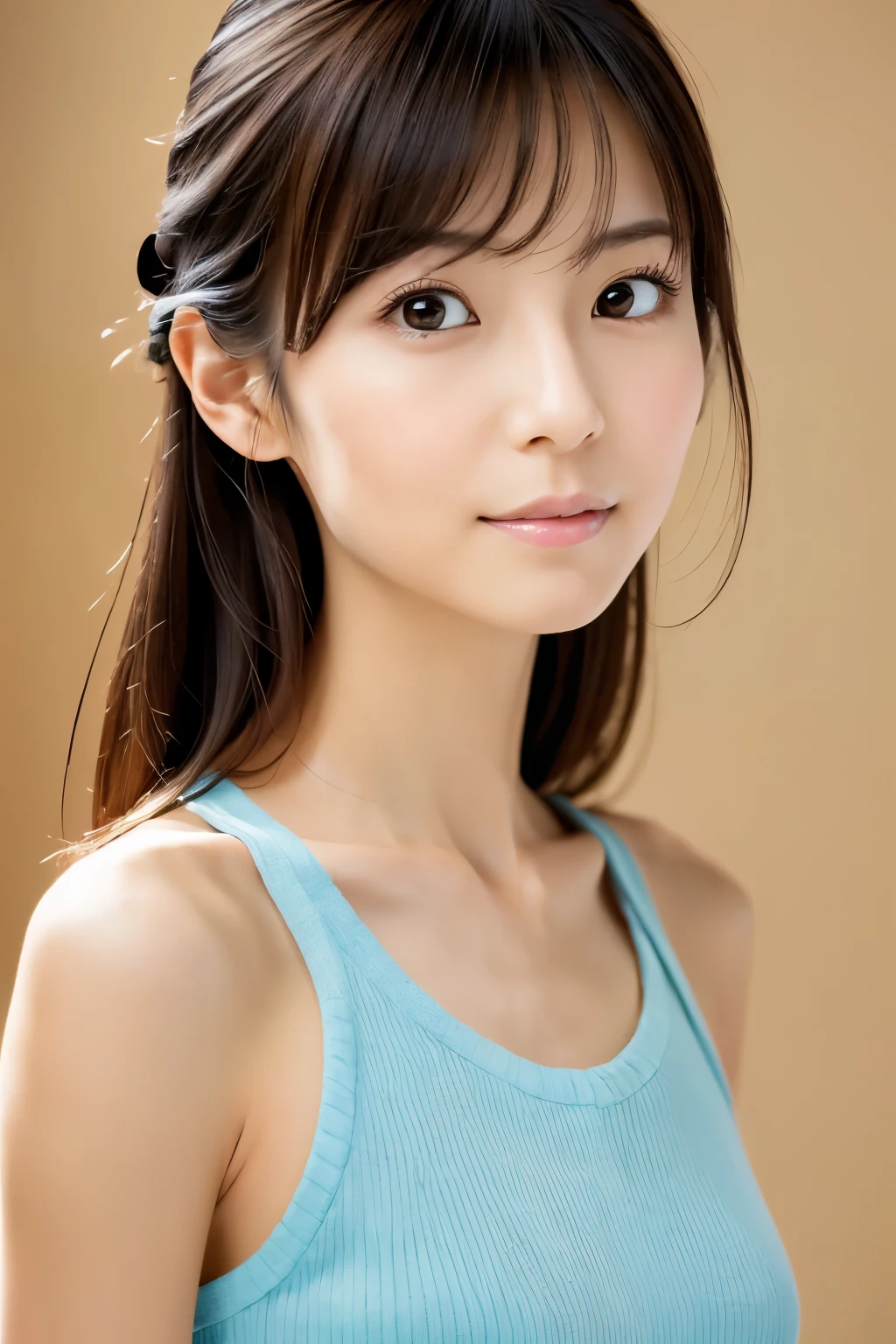 (High reality photograph, high resolusion), Skinny Japanese lady, 30 years old, cute face, detailed face, detailed eyes, various hair style, skinny figure, correct body anatomy, ((looking straight ahead)), facing the camera directly, single photo, a photo captured the best moment expressing the beauty and brains, ((with simple background))