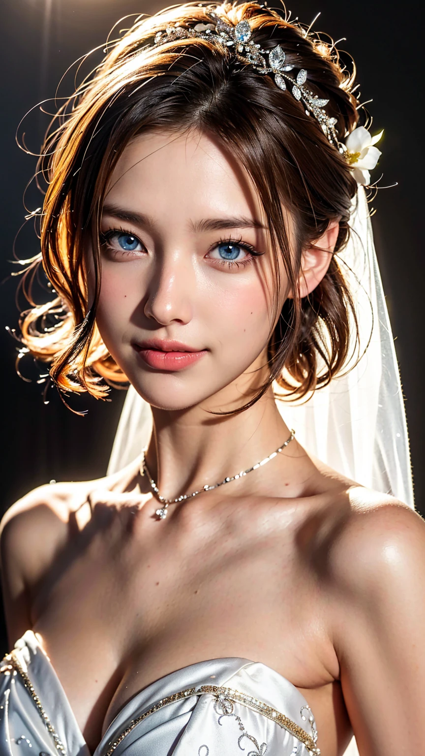 bride、Wedding Style、Wedding Styleの写真、Luxury dresses、church、Light clothing、Formal Wear、night景、illumination、blue eyes、blonde、short hair、Hair tied up、Full body photo、Sexy Face、short hair、 Complete look、(((masterpiece)))、((Highest quality))、((超Realistic))、成熟したwoman、成熟したwoman、perspective、Very detailed、The perfect temptation、Best image quality、Fine-grained image quality、beautiful、Europe, woman, French, woman Italian, Italian, smile、blue eyes、jewelry, blue eyes, Realistic, High resolution, Glowing Skin, (Detailed face),jewelry, , night, blonde, Wavy Hair,Attractive appearance, smile,