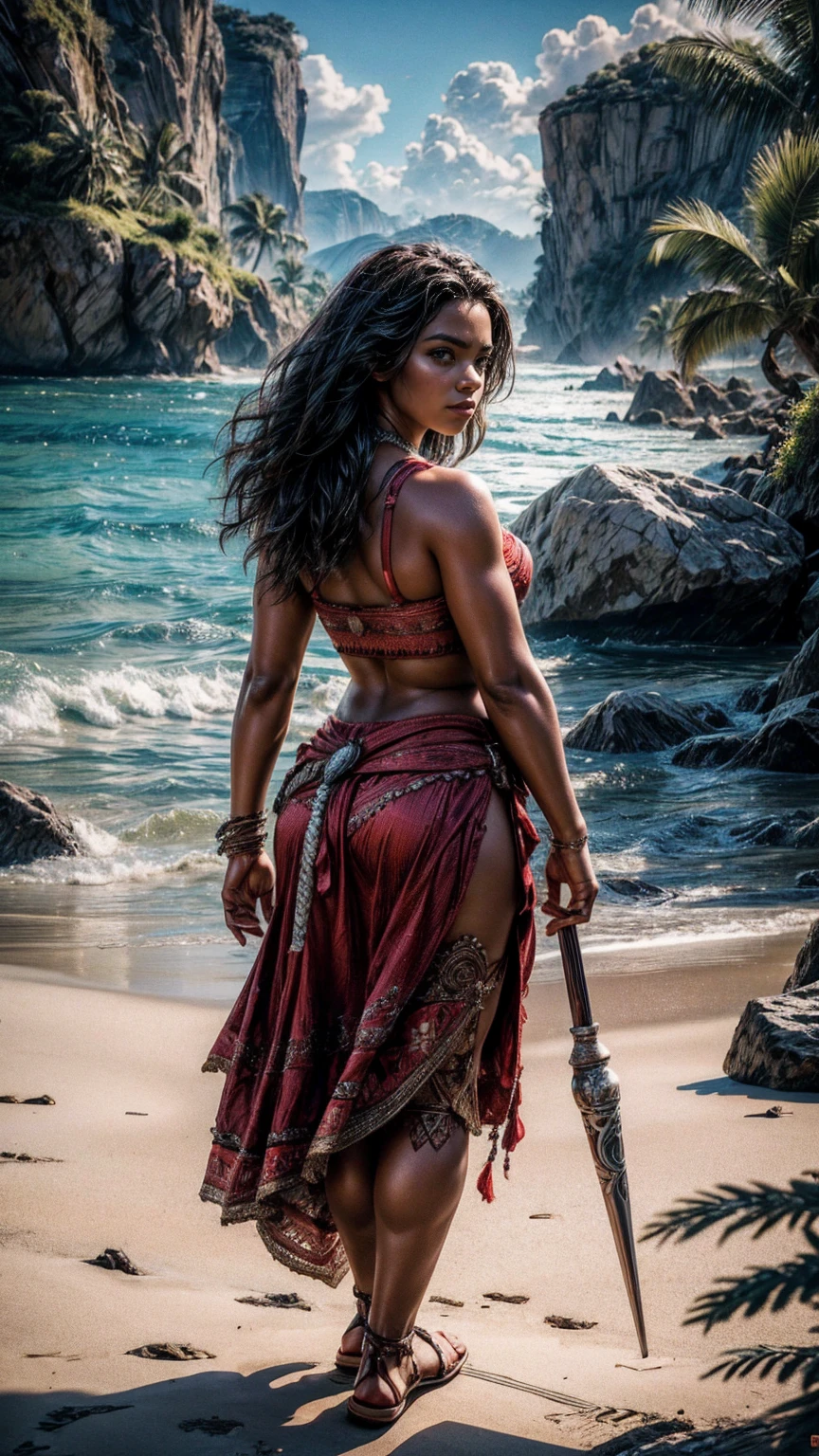 sexy hot dark skinned  sexy  , Moana ,full body view sharp focus cgi, photorealistic, high detail, realistic, masterpiece, absurdres, best quality, HDR, high quality, high-definition, extremely detailed, 8k wallpaper, intricate details, 8K uhd, Full-HD, (realistic photo:1.2), contrast, harsh lighting, cinematic lighting, natural lighting, hard light, backlighting, global illumination, ambient occlusion
