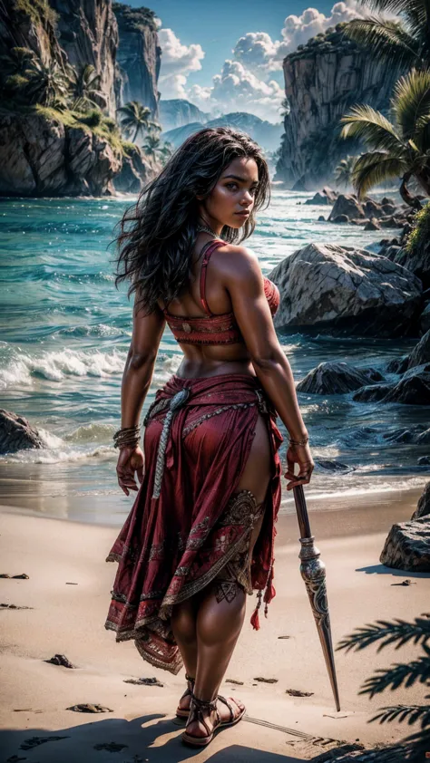 sexy hot dark skinned  sexy  , Moana ,full body view sharp focus cgi, photorealistic, high detail, realistic, masterpiece, absur...