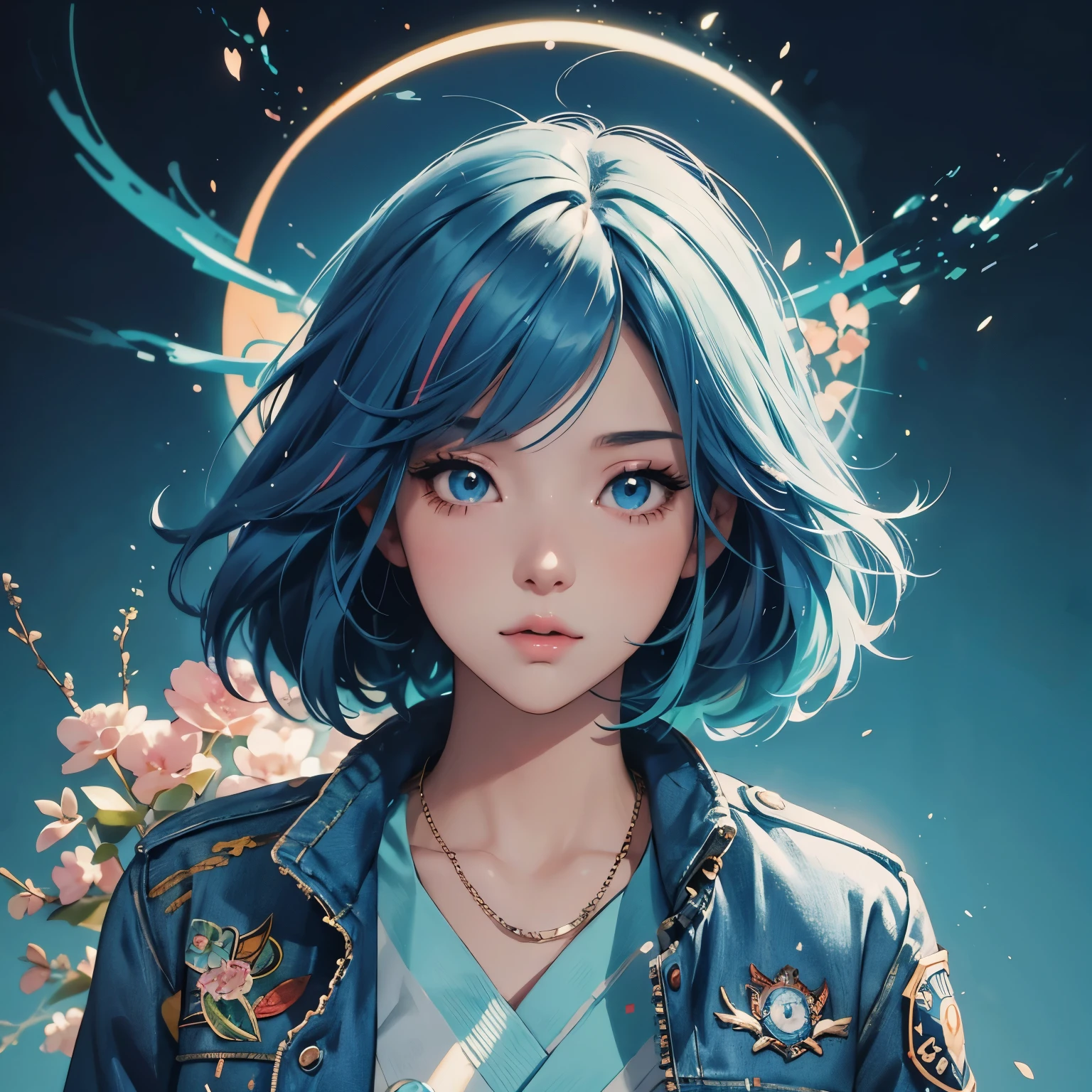 portrait of a girl with a bright hair and a blue jacket looks at the camera, inspired by Yuumei, digital anime art, colorful digital painting, rossdraws cartoon vibrant, anime style 4 k, alice x. zhang, by Yuumei, digital anime illustration, beautiful anime portrait, vibrant digital painting, detailed digital anime art, anime digital art