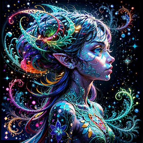 captivating masterpiece by artist cepriu with neon gel. the scene captures a beautiful elf in front of the viewer emerging from ...