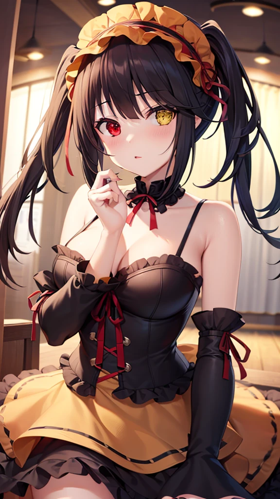 8k,Ultra-detailed game CG, (High resolution:1.1),(Absurd:1.1), highest quality, 超High resolution, 最High resolution, Very detailed, One Girl, KurumiBase, (Clock Eye), Heterochromia iridis, (Red eyes:1.2), (Yellow Eyes:1.5), (((Long twin tails))), hair band, Red dress, Frills, Removable sleeves, Frillsチョーク, View Viewer, alone, Pretending to be embarrassed, Upload to TikTok