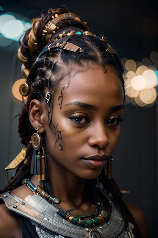 1 mujer africana, 30 años, cara bonita, rastas, Híper realista, Cara y cuerpo ultra detallados, representación realista