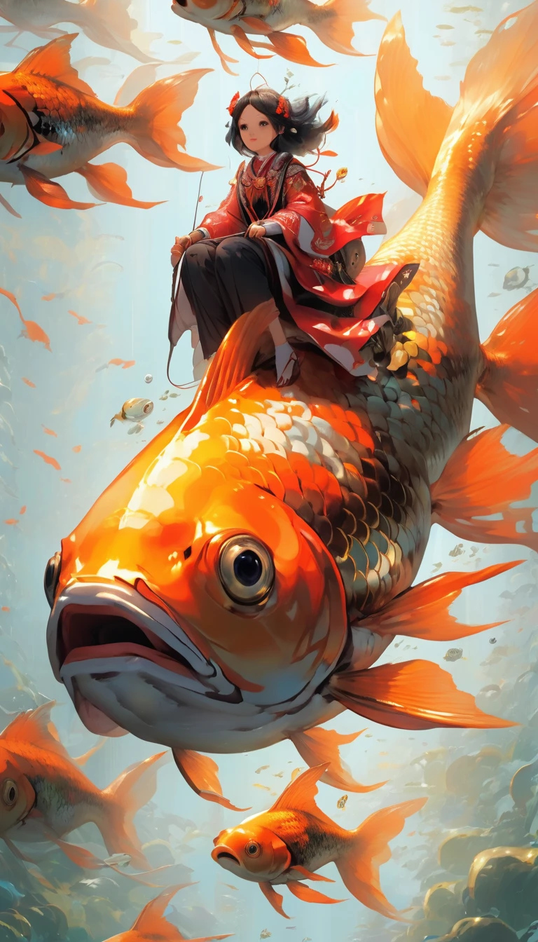 super vista, super wide Angle
goldfish1girl a girl riding on a large goldfish,  