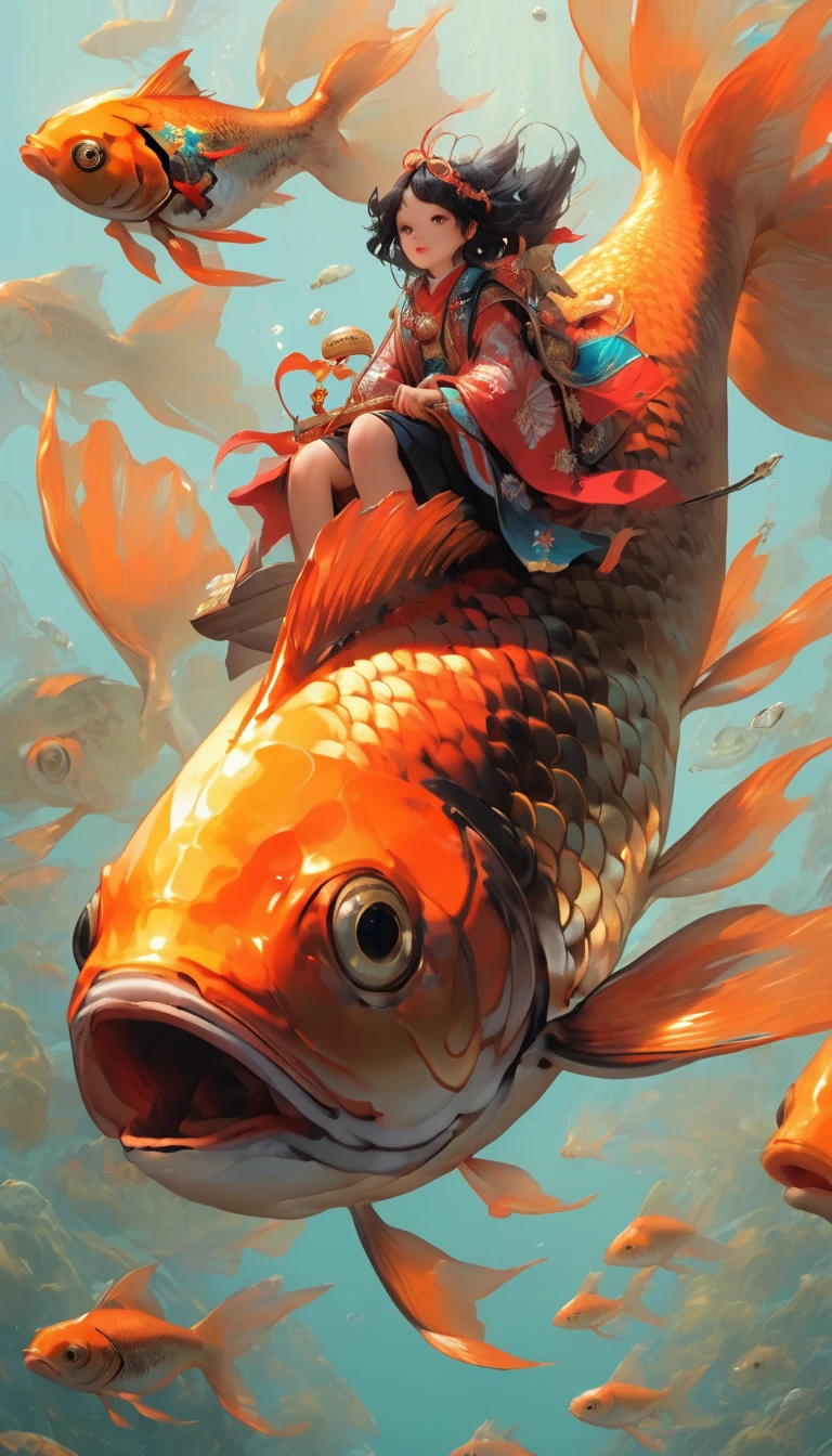 super vista, super wide Angle
goldfish1girl a girl riding on a large goldfish,  