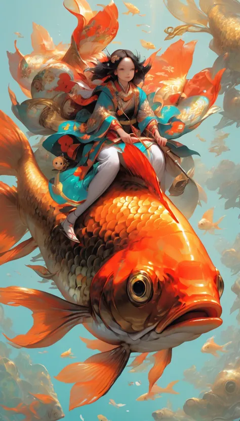super vista, super wide Angle
goldfish1girl a girl riding on a large goldfish,  