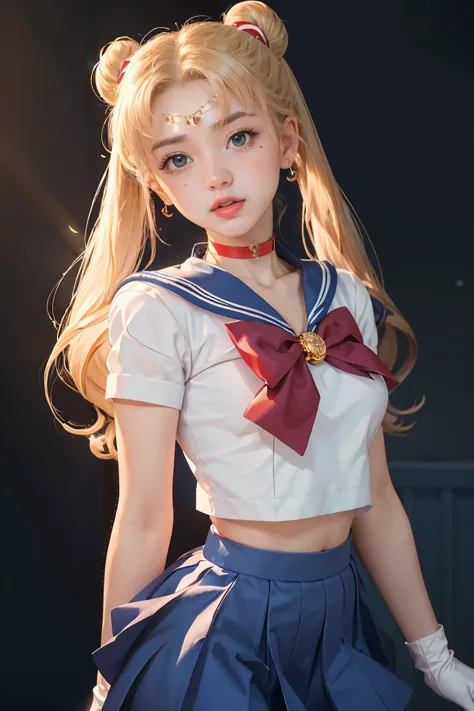 masterpiece, best quality, sailor moon,1girl, long hair,jewelry, sailor senshi uniform, blue sailor collar,blonde hair, red chok...