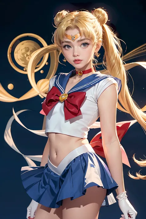 masterpiece, best quality, sailor moon,1girl, long hair,jewelry, sailor senshi uniform, blue sailor collar,blonde hair, red chok...