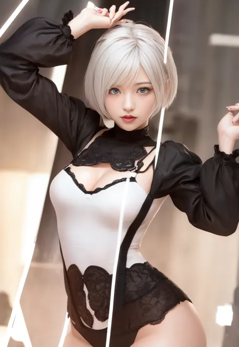 ((Highest quality))、((masterpiece))、(detailed)、1 Girl、sexy、This captivating image、(「Nier Automata」2B from the series poses from ...
