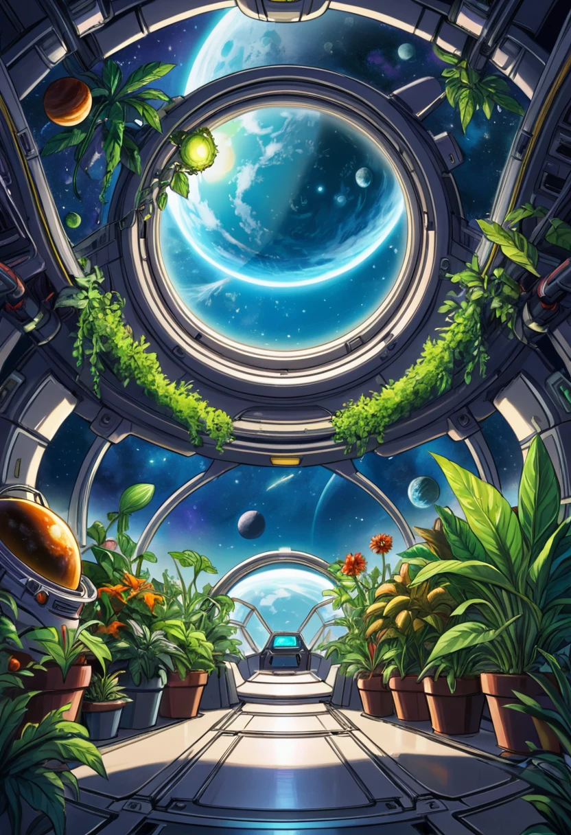 (game,  "Plants vs. Zombies"), a cool space scene where plants explore space aboard spacecraft surrounded by stars and planets. The scene is full of mystery and exploration atmosphere, full body, (Photography), panoramic view, award-winning, cinematic still, emotional, vignette, dynamic, vivid, (masterpiece, best quality, Professional, perfect composition, very aesthetic, absurdres, ultra-detailed, intricate details:1.3)