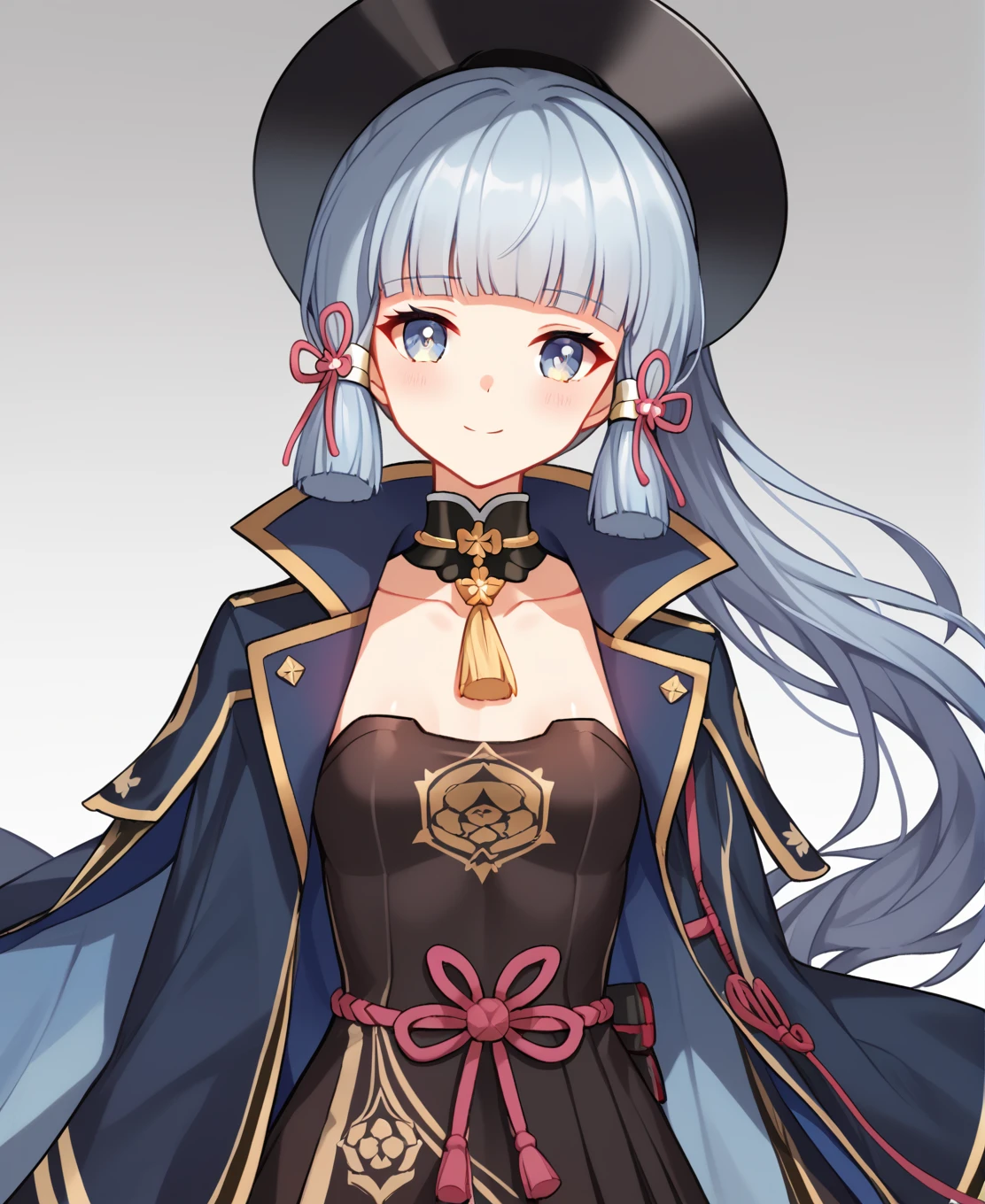 Close-up portrait of a person in a dress and cloak, Half Yamada, black, From Arknights, From the Azur Lane video game, black photo, Anime Moe Art Style, Azur Lane Style, ((wearing a noble robe)), black moody scene, , Girls Frontline Style, Ayaka Genshin Impact, From Girls Frontline