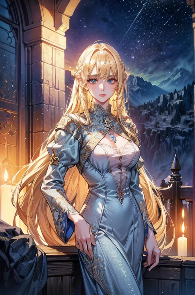 a beautiful young blonde saintess, fantasy world, detailed face and eyes, long hair flowing, elegant underwear, detailed intricate design, volumetric lighting, cinematic lighting, fantasy landscape, serene environment, vibrant colors, seductive, sexy, detailed