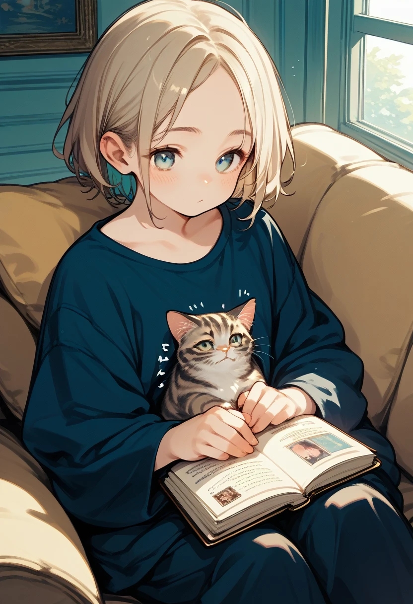 score_9, score_8_up, score_7_up, score_6_up, score_5_up, score_4_up, source_anime, 2.5D, cute plump cat is leaning on the sofa and napping, simple and cute picture book-like background with gentle color effects