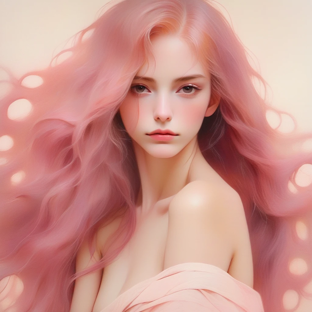 sexy cute pretty young girl,solo, portrait,Amaranth simple background,long wavy hair, Dirty iridescent pink hair, realistic, (masterpiece,best quality,niji style)