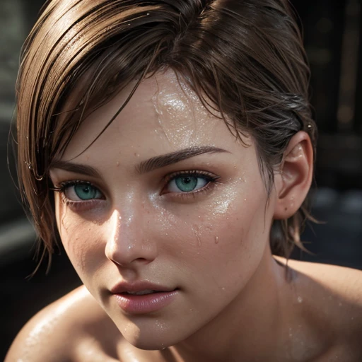 face, close-up. short, brown hair, green eyes, Wet, open mouth, sex with drool 15 years. ((elegance. Photorealism. Unreal engine. 3D model. Ultra high quality textures. high detail. Resolution 8K))