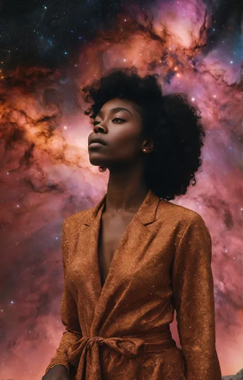 image of black woman in nebula like landscape closeup