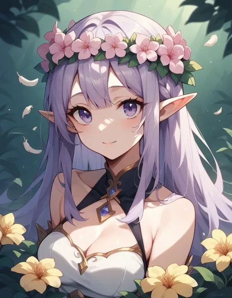 Flower crown Light purple hair Cute Ai Elf ears Feathers 