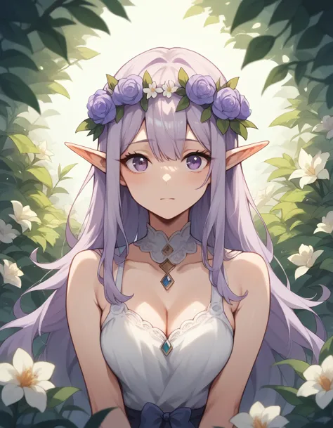 Flower crown Light purple hair Cute Ai Elf ears Feathers 