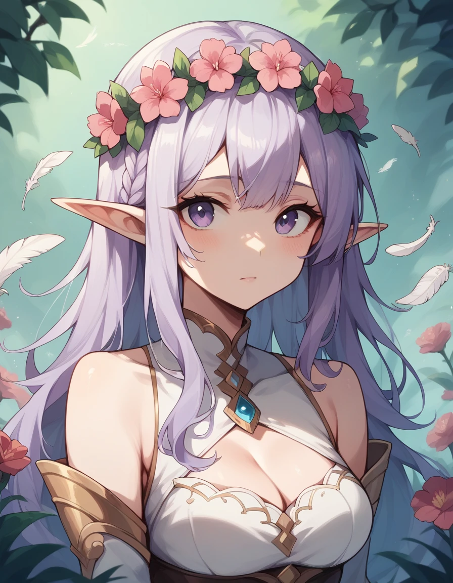 Flower crown Light purple hair Cute Ai Elf ears Feathers 