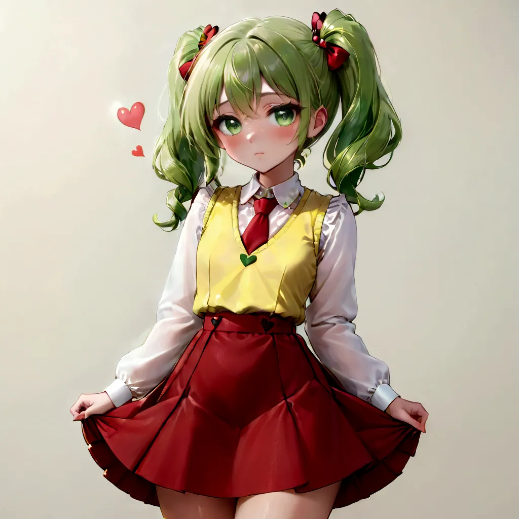 chedevr, Best quality at its best, Ultra-high detail, heart-formed , ,  Sonozaki Mion, green hair, green-eyed, ponytails, White ...