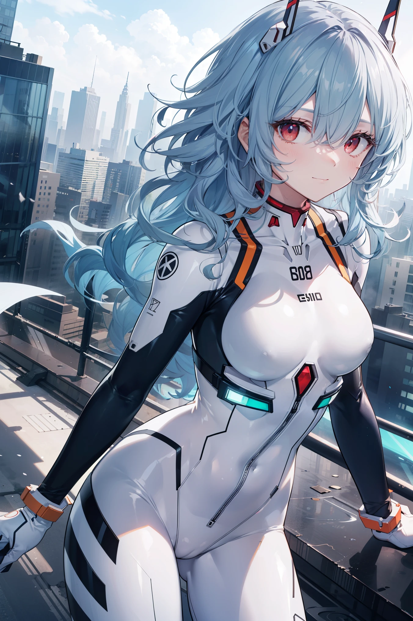 Reiayanami, Rei Ayanami, Blue Haar,(lang_Unordentlich_Haar:1.4),(curly Haar:1.4), (rote Augen:1.5),Licht_lächeln,(Hälfte_Auge:1.5)
brechen bodysuit, Kopfbedeckung, Steckeranzug, Weißer Body,Cowboy_Schuss,
brechen outdoors, Stadt,
brechen looking at viewer, 
brechen (Tischplatte:1.2), beste Qualität, Hohe Auflösung, Einheit 8k Hintergrundbild, (Illustration:0.8), (Beautiful detailed Auges:1.6), besonders detailliertes Gesicht, Perfekte Beleuchtung, extrem detaillierte CG, (perfekte Hände, Perfekte Anatomie),