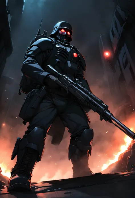 jin-roh!,1 boy,glowing,cowboy shot,strong,round eyes,backpack,no pupils,radio antenna,red eyes,dark,low-key,night,shadow,
sewer,...