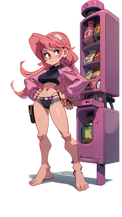 masterpiece, best quality, masterpiece, best quality, 1 woman , pink hair , purple eyes , sly face , black bikini , big breasts ...