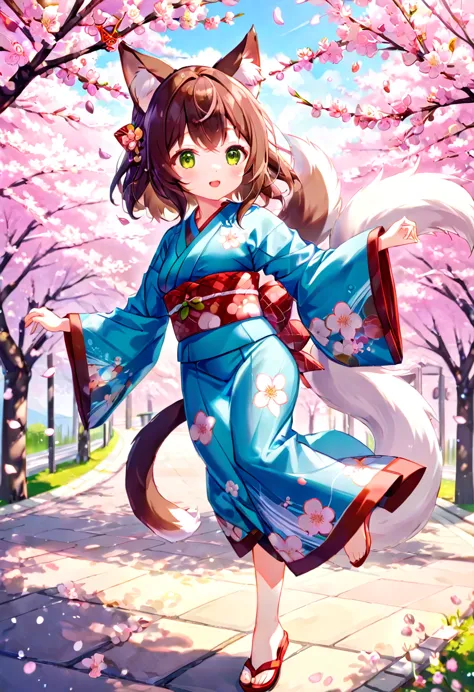 masterpiece, shuimobysim, badashanren, shukezouma, kimono, the cherry tree, cherry blossoms dancing in the wind(super cute 1girl...