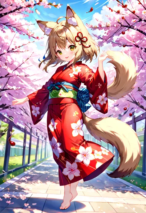 masterpiece, shuimobysim, badashanren, shukezouma, kimono, the cherry tree, cherry blossoms dancing in the wind(super cute 1girl...