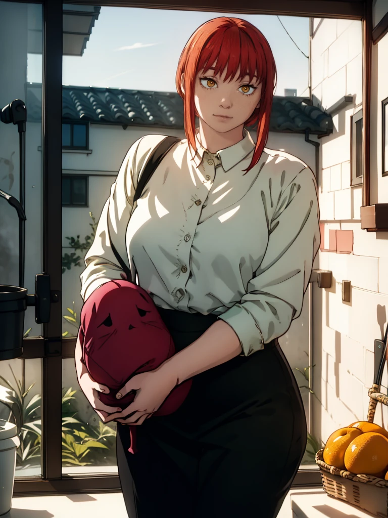 Le personnage Makima de la série animée Chainsaw Man, fragile, obésité morbide, ssbbw, pleine longueur (corps entier 1.1.), fond sombre, obscurité, anatomie correcte 1.1, anatomie correcte de la main, Très féminin, corps gras et rond, grosses Jambes, fesses, beau corps obèse, ventre rond et mou très gras, cheveux roux, Yeux oranges, Cercles rouges pour les écoliers, chemise blanche, jupe noire, cravate noire, pose sexy, réaliste, very détaillé, beau corps, détaillé body, détaillé hands, détaillé, vibrant, détaillé Face, Conception des personnages de Makima. very détaillé, détaillé body, détaillé hands, détaillé Face, Art animé, Hugh Détails, Visage très abattu, détaillé eyes, Illustration ultra fine, Meilleure ombre, détail fin, beautiful détaillé glow, beautiful détaillé, Extraordinairement beau, extremely détaillé, inexpressif, composition épique, Style animé. art animé, Style animé. Jupe noire, chemise blanche, cravatte, pose sexy, yeux jaunes