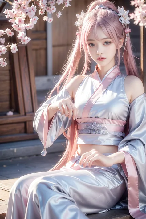 eautiful girl, pink hair, best quality, high resolution, unity 8k wallpaper, beautiful daoists sect background,perfect silver ey...