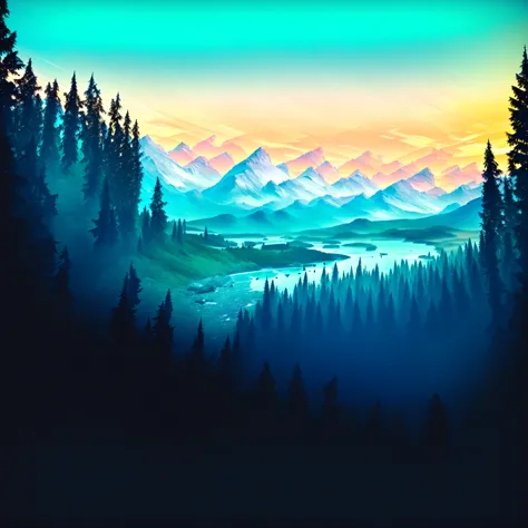 A painting depicting a mountain landscape with a lake and trees, Beautiful art UHD 4K, 8k high quality detailed art, Anime Lands...