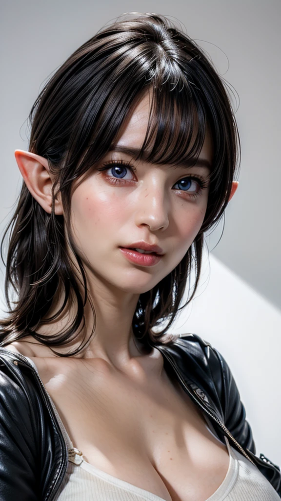 ((Beautiful Face:1.4)), (Purelos Face_v1: 1.0), Half Body,((White simple background)),Super detailed beautiful elf girl 30 years old. ((Ultra-high resolution:1.2)), 4K, 8K, Cinematic,(Natural big breasts:1.4)