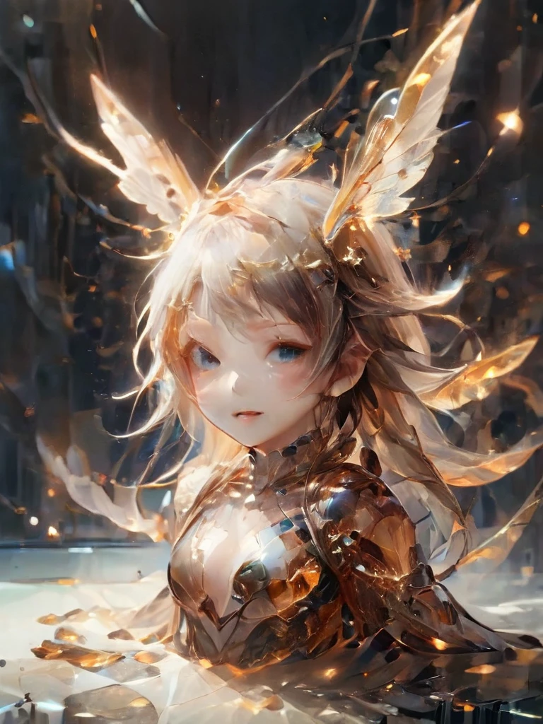 Faye, One,Beautiful  with bat wings、A perfect smile、 In a secret hideout, The enchanting garden invites you, Delicate flowers that give off a magical feeling, Makes objects made of Lal Amber appear transparent, Intricate details, Abstract, Whimsical,  
