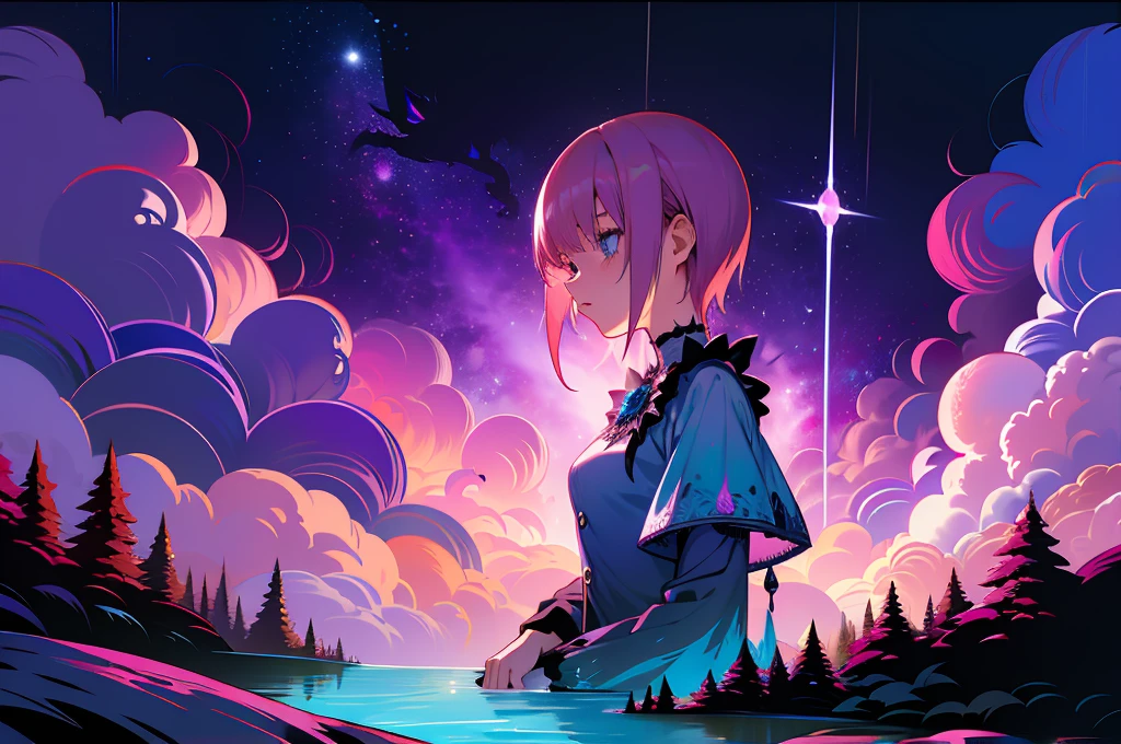 Scenery, light blue sky, 1girl, ichika sitting in the waterfalls, cloud, sitting on rocks in the middle of the waterfall, magical photography, ultra-detailed, 4k, Depth of field, High-resolution, outdoors, starry night sky, starts made of iridescent tears, pastel aesthetic colors, sfw, nakano_ichika, aaichika, Nakano ichika sitting in the waterfall, short silky pink hair, masterpiece, 4k, ultradetailed, cowboy shot, nakano ichika, blue eyes, sparkling eyes, green bowtie, veiled pretty iridescent dress, minimal dress, attractive confident smile, happy, cute, Official art、Beautifully Aesthetic:1.2)、(a beauty girl:1.3)、vivid colours、colourful, Soft Light, Deep Focus Bokeh, fantasy, galaxy, sparkling, splendid, colorful, dramatic lighting, intricate details, (1 girl, solo, alone), intricate details, sfw, nakano_ichika, sparkling eyes, laughing happily, crystal, fantasy, shimmering, sparkling, splendid, colorful, bright colours. fix her hands, studio lighting:1.2), ichika nakano, goth style, short pink hair, 1 girl, nakano_ichika, black and white manga style,Junji Ito,horor,hight contrast,extreme shadows,haunting atmosphere,scary and mysterious scenes,mind-blowing visuals,creepy and unsettling,meticulous cross workmanship,emotionally charged,psychological terror, gothic girl ichika, goth girl, goth outfit, Exquisite details,nightmare inducing,artistically stylized,expressive characters,intricate patterns,Terrible expectation,gothic and macabre,anxiety inducing,pitch black backgrounds,disturbing compositions,intense and mysterious,Masterful narrative,foreboding atmosphere,strange and supernatural,captivating and disturbing narratives,Subtle symbolism,dark and twisted,unforgettable horor experience,sublime e surreal,exploring the depths of the human psyche,psychological horor at its best,Convincing and thought-provoking,transcending the limits of reality and imagination