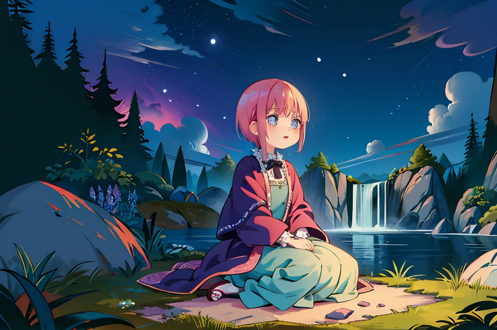 Scenery, light blue sky, 1girl, ichika sitting in the waterfalls, cloud, sitting on rocks in the middle of the waterfall, magical photography, ultra-detailed, 4k, Depth of field, High-resolution, outdoors, starry night sky, starts made of iridescent tears, pastel aesthetic colors, sfw, nakano_ichika, aaichika, Nakano ichika sitting in the waterfall, short silky pink hair, masterpiece, 4k, ultradetailed, cowboy shot, nakano ichika, blue eyes, sparkling eyes, green bowtie, veiled pretty iridescent dress, minimal dress, attractive confident smile, happy, cute, Official art、Beautifully Aesthetic:1.2)、(a beauty girl:1.3)、vivid colours、colourful, Soft Light, Deep Focus Bokeh, fantasy, galaxy, sparkling, splendid, colorful, dramatic lighting, intricate details, (1 girl, solo, alone), intricate details, sfw, nakano_ichika, sparkling eyes, laughing happily, crystal, fantasy, shimmering, sparkling, splendid, colorful, bright colours. fix her hands, studio lighting:1.2), ichika nakano, goth style, short pink hair, 1 girl, nakano_ichika, black and white manga style,Junji Ito,horor,hight contrast,extreme shadows,haunting atmosphere,scary and mysterious scenes,mind-blowing visuals,creepy and unsettling,meticulous cross workmanship,emotionally charged,psychological terror, gothic girl ichika, goth girl, goth outfit, Exquisite details,nightmare inducing,artistically stylized,expressive characters,intricate patterns,Terrible expectation,gothic and macabre,anxiety inducing,pitch black backgrounds,disturbing compositions,intense and mysterious,Masterful narrative,foreboding atmosphere,strange and supernatural,captivating and disturbing narratives,Subtle symbolism,dark and twisted,unforgettable horor experience,sublime e surreal,exploring the depths of the human psyche,psychological horor at its best,Convincing and thought-provoking,transcending the limits of reality and imagination