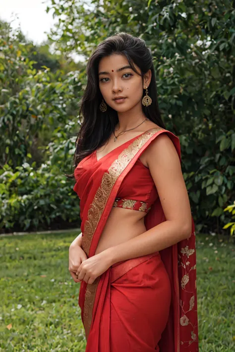 Realistic amateur photo posted to  , beautiful Young Cute Female , yard , saree
