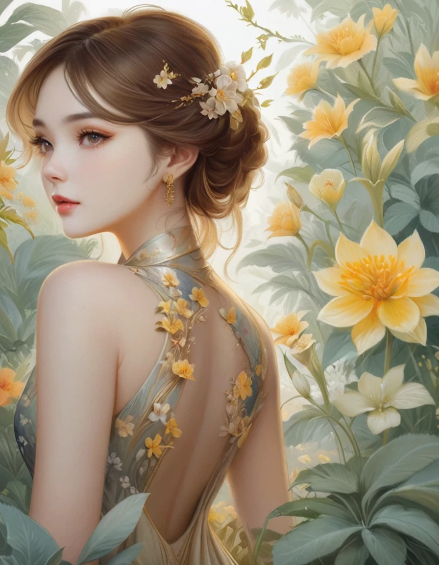 A painting of a woman in a dress surrounded by flowers, Beautiful digital artwork, Beautiful character drawings, Exquisite digital illustrations, Beautiful artwork illustration, Elegant digital painting, Jinnah Chan, beautiful Amazing digital art, Beautiful digital art, Li Song, Jan J, Chen Lin, Yanjun Chent, Amazing digital art, Beautiful digital painting, Beautiful digital illustrations