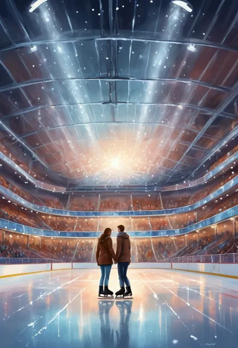 Imagine a romantic date between at an indoor ice stadium late in the evening. The ice sparkles under the soft lights of the spot...