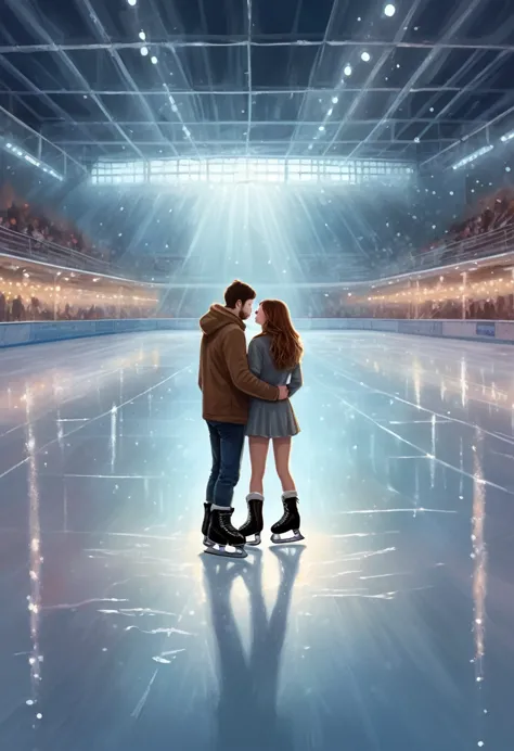 Imagine a romantic date between at an indoor ice stadium late in the evening. The ice sparkles under the soft lights of the spot...