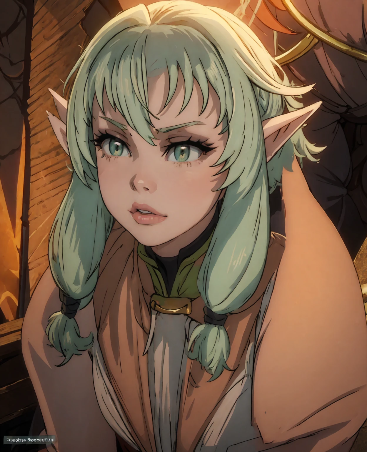 a beautiful high elf girl, 1girl, detailed face, beautiful detailed eyes, beautiful detailed lips, long eyelashes, elegant hairstyle, pointed ears, high fantasy character, ornate dress, intricate jewelry, glowing aura, magical forest background, warm lighting, cinematic composition, digital painting, fantasy art, detailed environment, photorealistic, 8k, high quality, masterpiece