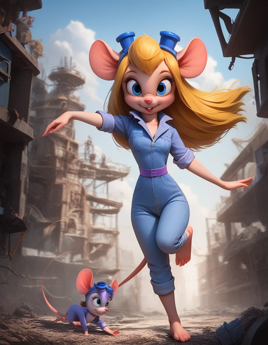 score_9, score_8_up, score_7_up, source_realistic, highly realistic, (absurd resolution), intricate details, zPDXL2, asymmetrical, concept art, raw photo,
1girl, tiny shrunken anthro mouse woman, gadget hackwrench, sparkling blue eyes, long blonde hair, medium breasts, wearing blue denim jumpsuit with sleeves rolled up, welding goggles on head, barefoot, erotic pose,
huge tools, giant screwdriver, mouse hole,
dynamic angle, cinematic lighting, detailed fur texture, detailed eyes, detailed background, volumetric lighting, subsurface scattering,
Expressiveh, 