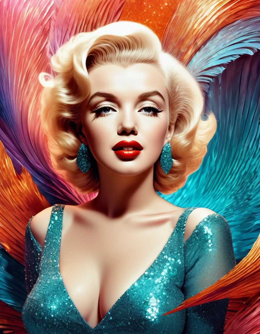 Una foto surrealista de Marilyn Monroe, con elementos oníricos e imaginativos, detalles de otro mundo. foto hiperrealista, Colores vibrantes, 16k