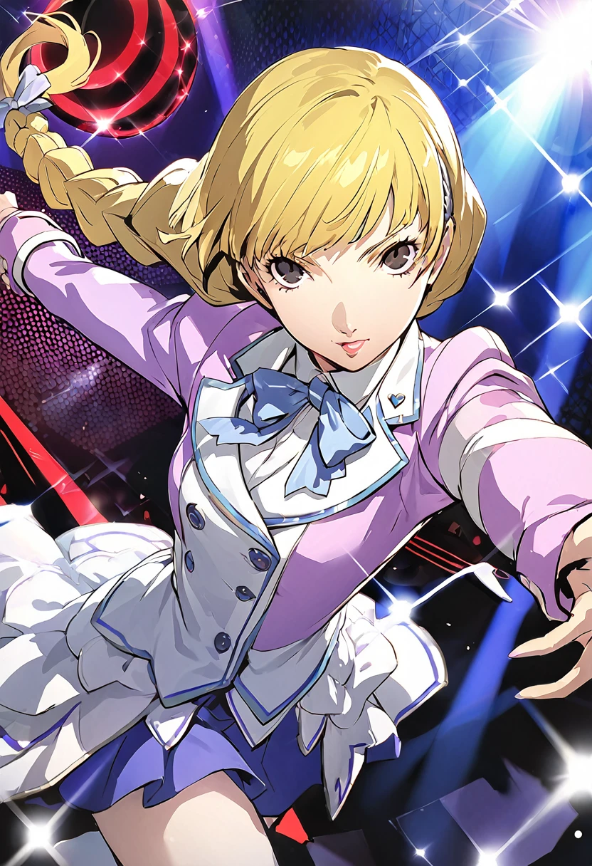 สาวสวย, ถักเปียยาว, ผมบลอนด์อ่อน, ตาสีดำ, วัยรุ่น, ตัวละคร PERSONA5, ไทกะ อาซากิ ,ผลงานชิ้นเอก, คุณภาพดีที่สุด, ก่อให้เกิดไดนามิก, สวย, สีลาเวนเดอร์, เรียบด้านข้าง, ไอดอล, ศิลปะแนวคิดของตัวละคร, เทวทูต, ไอดอล