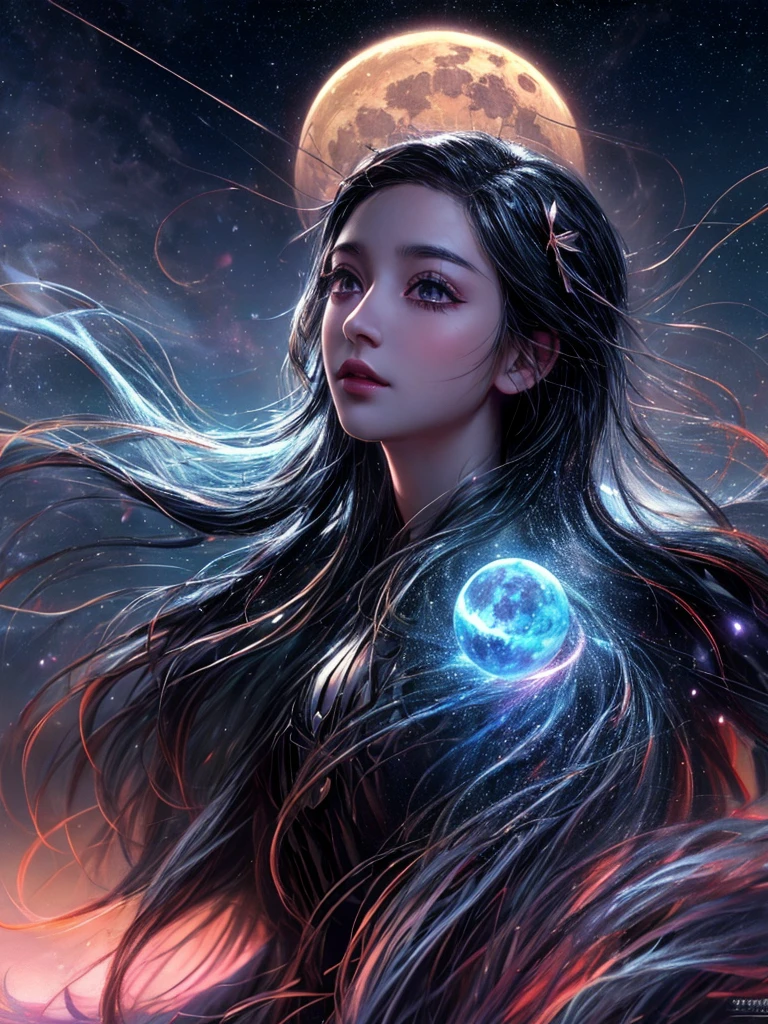A detailed, high-quality Stable Diffusion prompt for the given topic:

Nezuko Kamado, beautiful detailed eyes, beautiful detailed lips, extremely detailed face, long eyelashes, standing in a field, galaxy night sky, stars, glowing moon, ethereal, mystical, magical, cinematic lighting, dramatic, photorealistic, 8k, highres, masterpiece, ultra-detailed, vibrant colors, fantasy, concept art