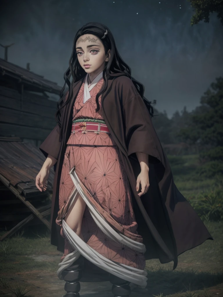 A detailed, high-quality Stable Diffusion prompt for the given topic:

Nezuko Kamado,full body, beautiful detailed eyes, beautiful detailed lips, extremely detailed face, long eyelashes, standing in a field, galaxy night sky, stars, glowing moon, ethereal, mystical, magical, cinematic lighting, dramatic, photorealistic, 8k, highres, masterpiece, ultra-detailed, vibrant colors, fantasy, concept art