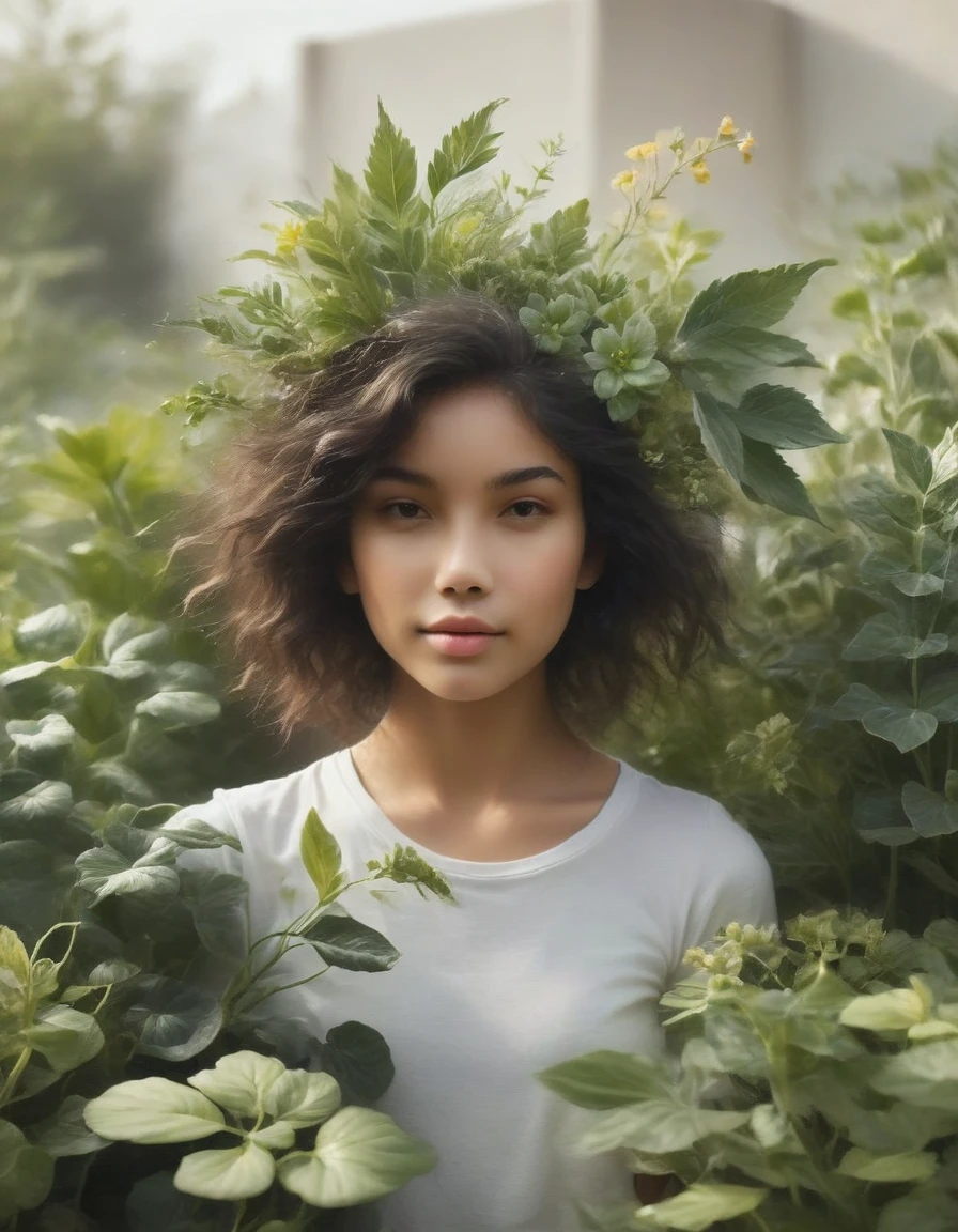 一个美丽的女孩，评价：由死去植物做成的女孩， 用新鲜植物做成的女孩，用新鲜植物做成的女孩